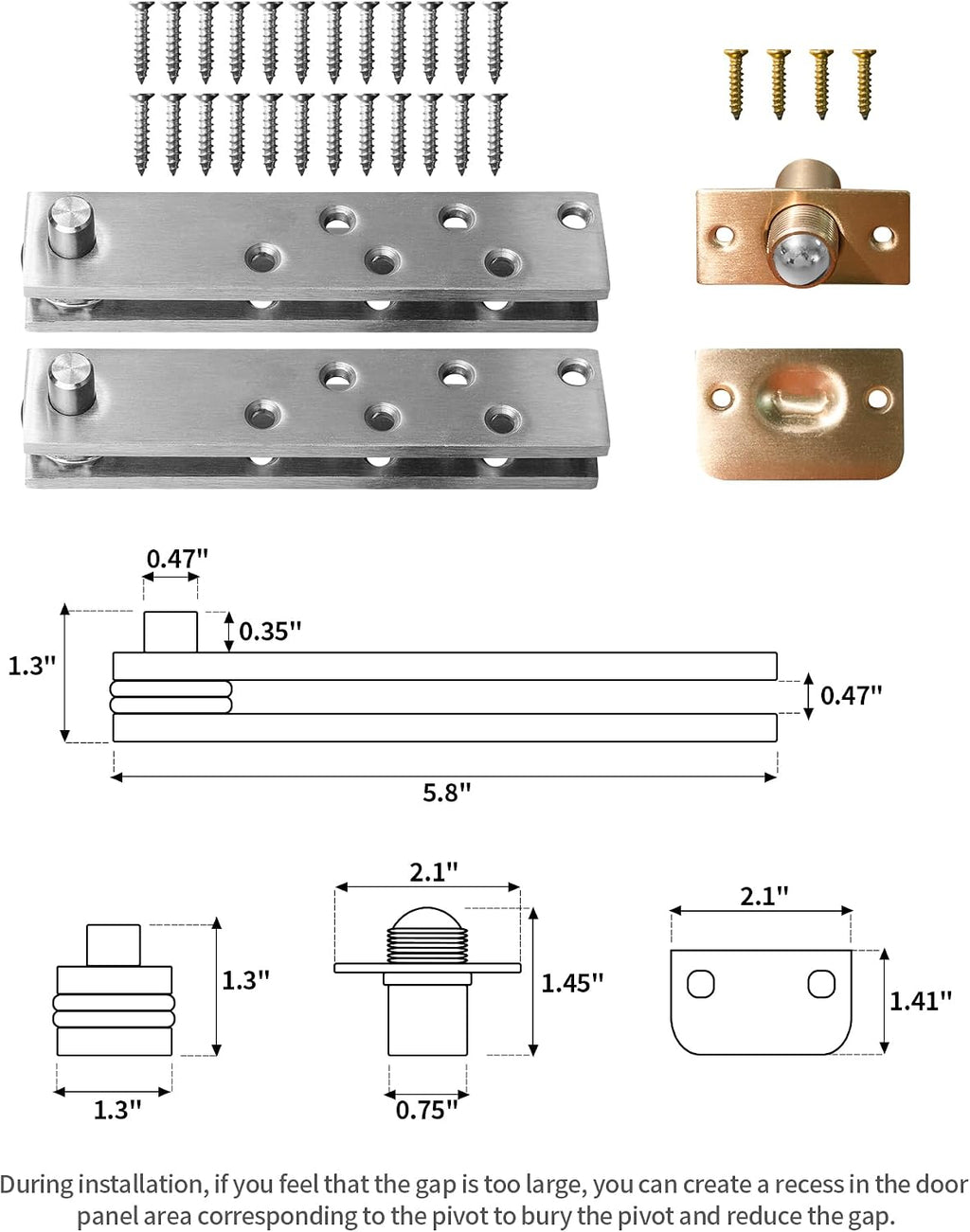 heavy duty pivot hinge for wood door with showing dimensions