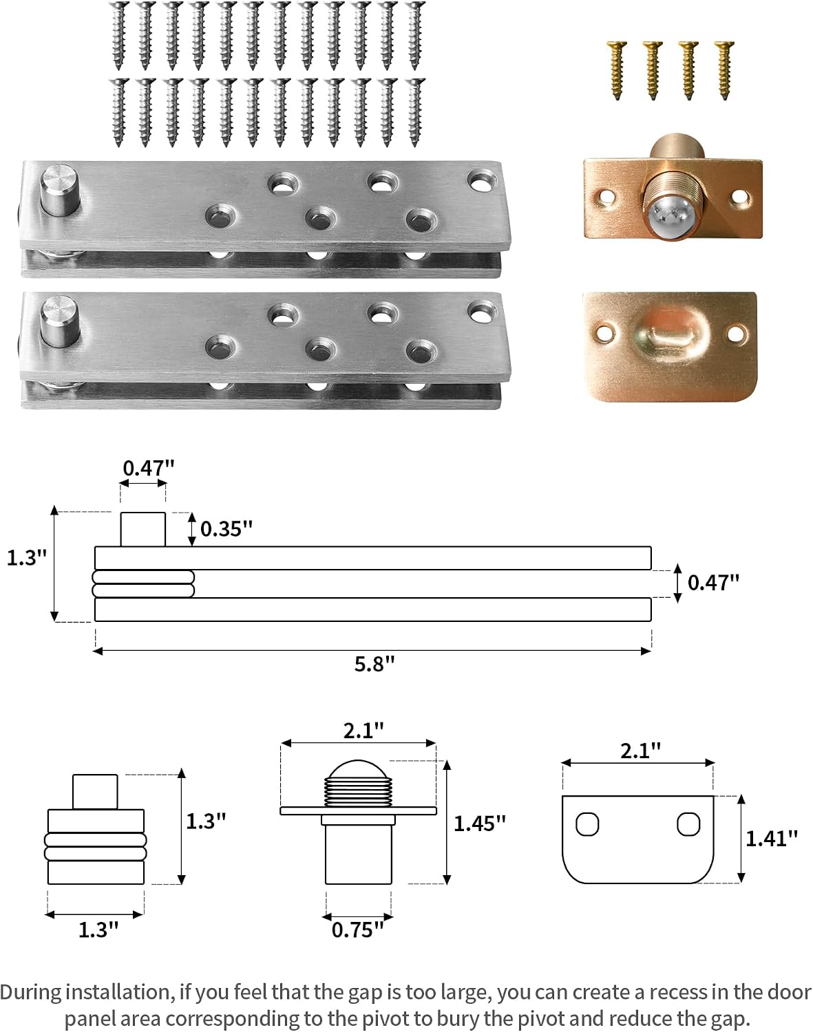 heavy duty pivot hinge for wood door with showing dimensions