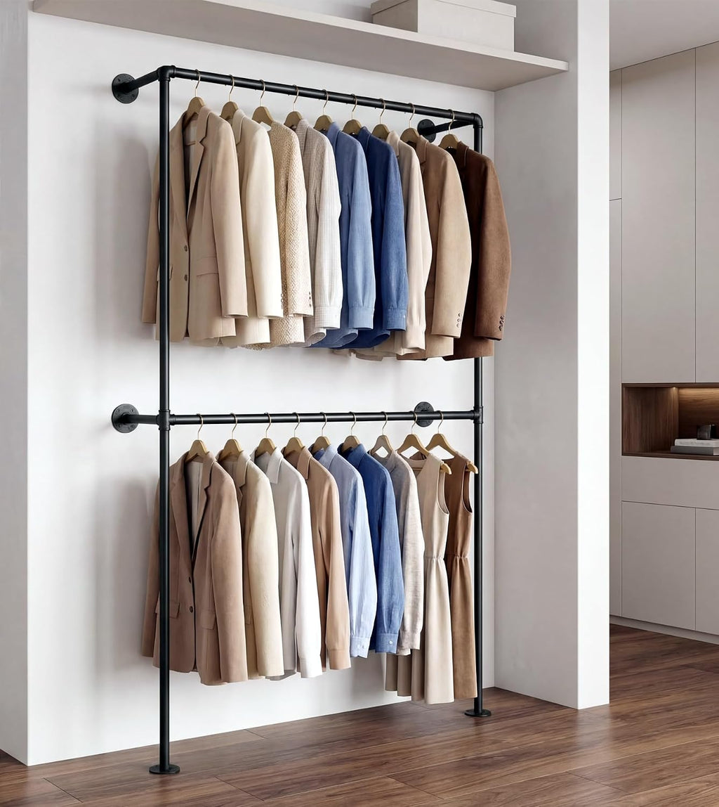 industrial pipe clothing rack wall mounted garment rack, main product view