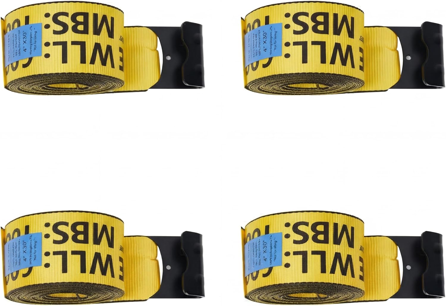 4 Pack Heavy Duty 4 in x 30 ft Winch Straps with Flat Hooks, 6,000 Lbs WLL / 18,000 Lbs Break Strength, Flatbed Straps Truck Tie Downs for Flatbed Trailers, Cargo Straps, Tree Saver, Yellow