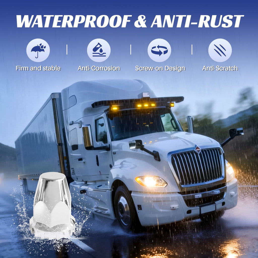 60Pcs Semi Trucks Lug Nut Covers Chrome, 33mm Lug Nut Covers ABS Plastic Anti-Rust Push-on Wheel Nut Caps, Truck Nut Caps for Semi Trucks Trailer
