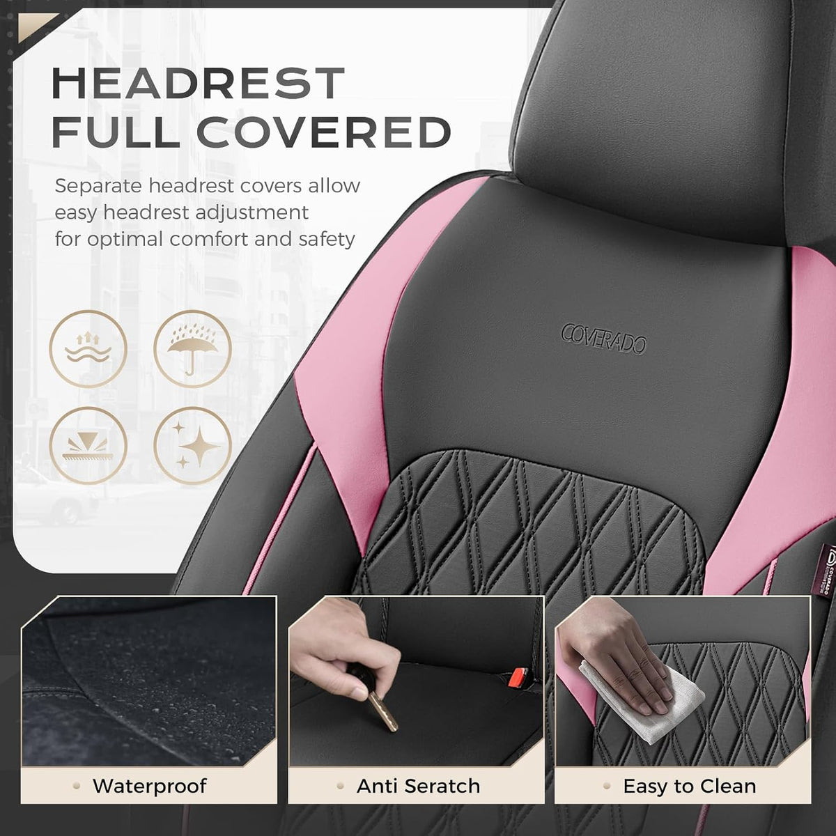 coverado leather seat covers, waterproof car seat covers, side view