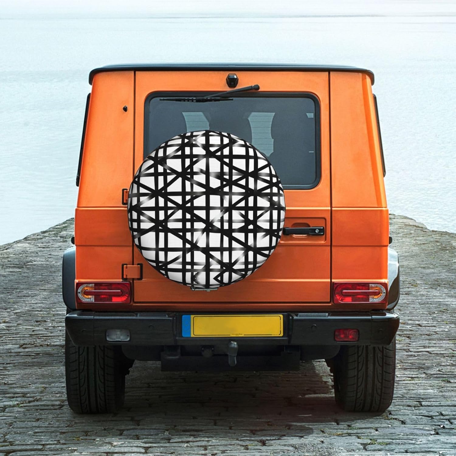 Black Diagonal Grid Print Universal Spare Tire Cover for RV, Jeep | Wheel Protector Fits Rv, Trailer, Jeep, Shield Tires From Sun, Dirt And Rain For Outdoor Storage