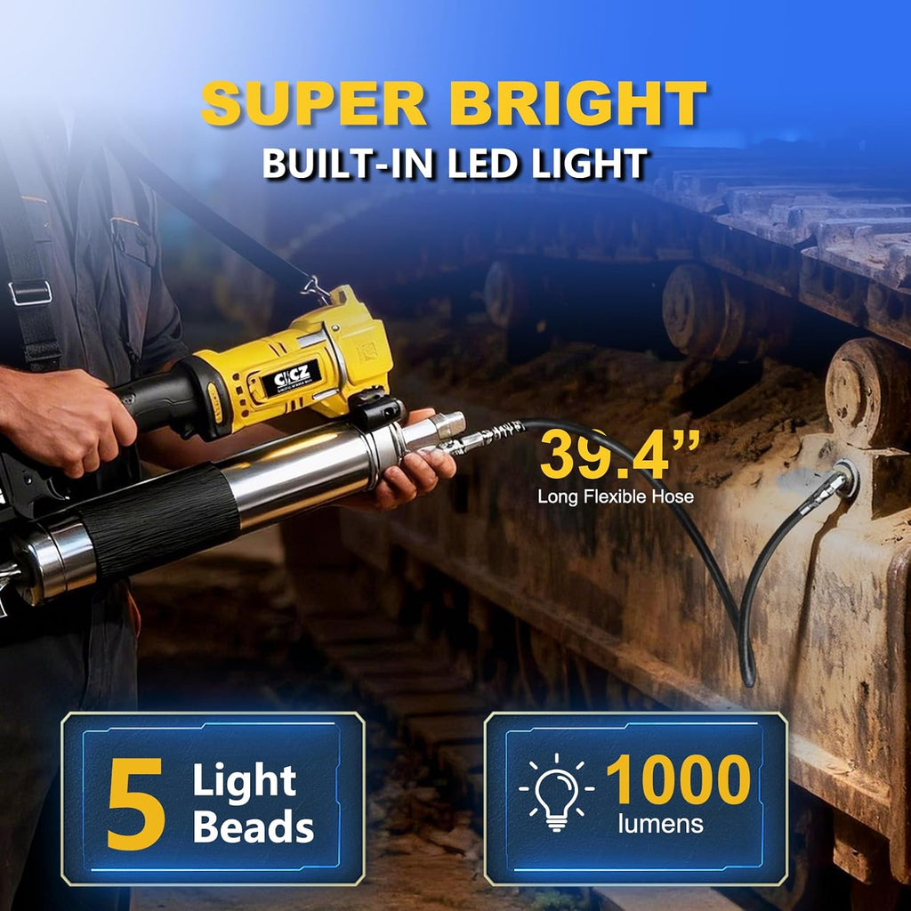 Electric Grease Gun Compatible with DeWalt 20V Battery, Variable Speed Triggers, 10000 PSI High-Pressure Cordless Grease Gun Works with Bulk & Cartridge Grease, 39" Hose & 4 Couplers (Tool Only)