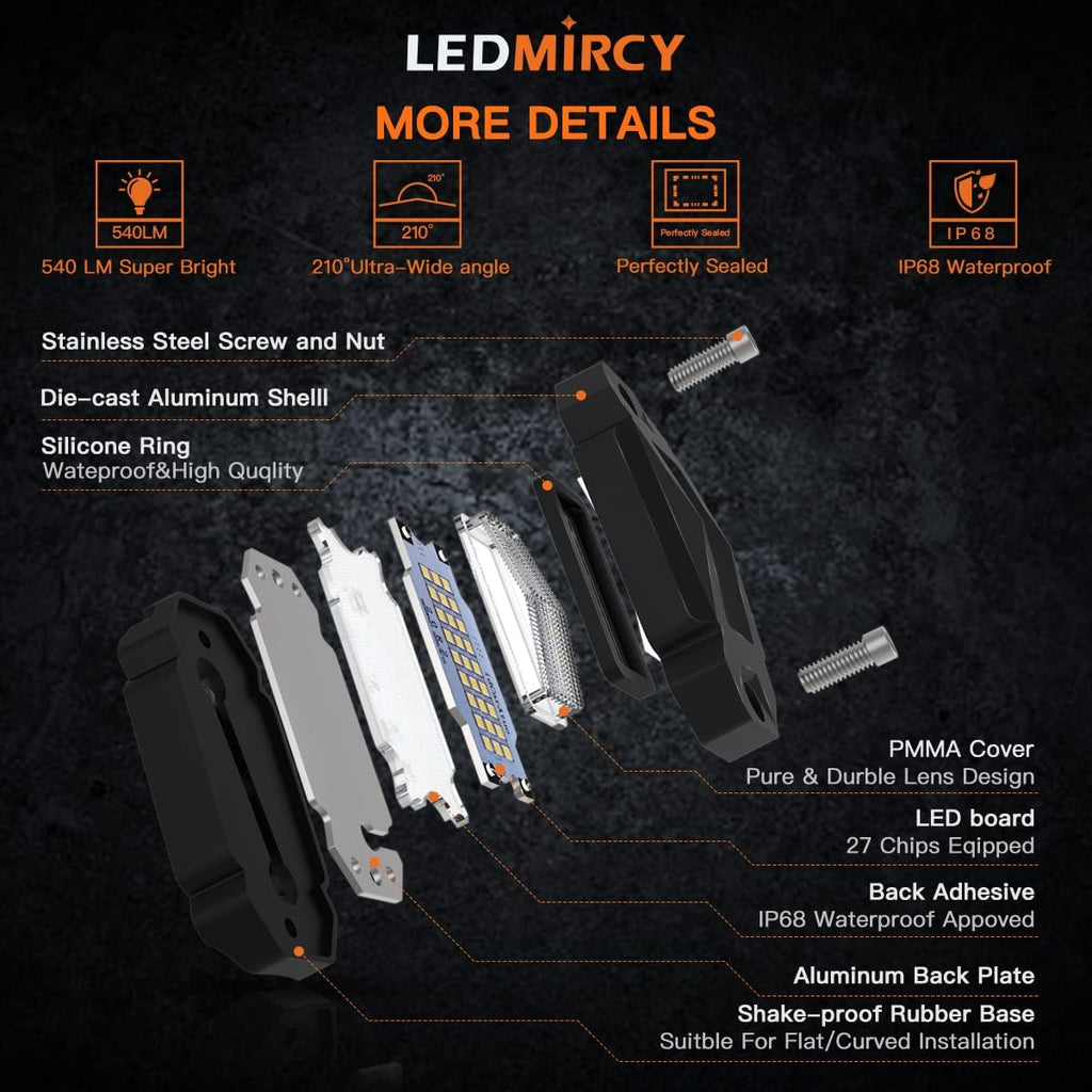LEDMIRCY R2 Pure White Rock Lights Kit with Roker Switch Wire Harness 12PCS LED Rock Lights White for Offroad Truck ATV UTV SUV Underglow Light Trail Rig Light Under Body High Power Waterproof