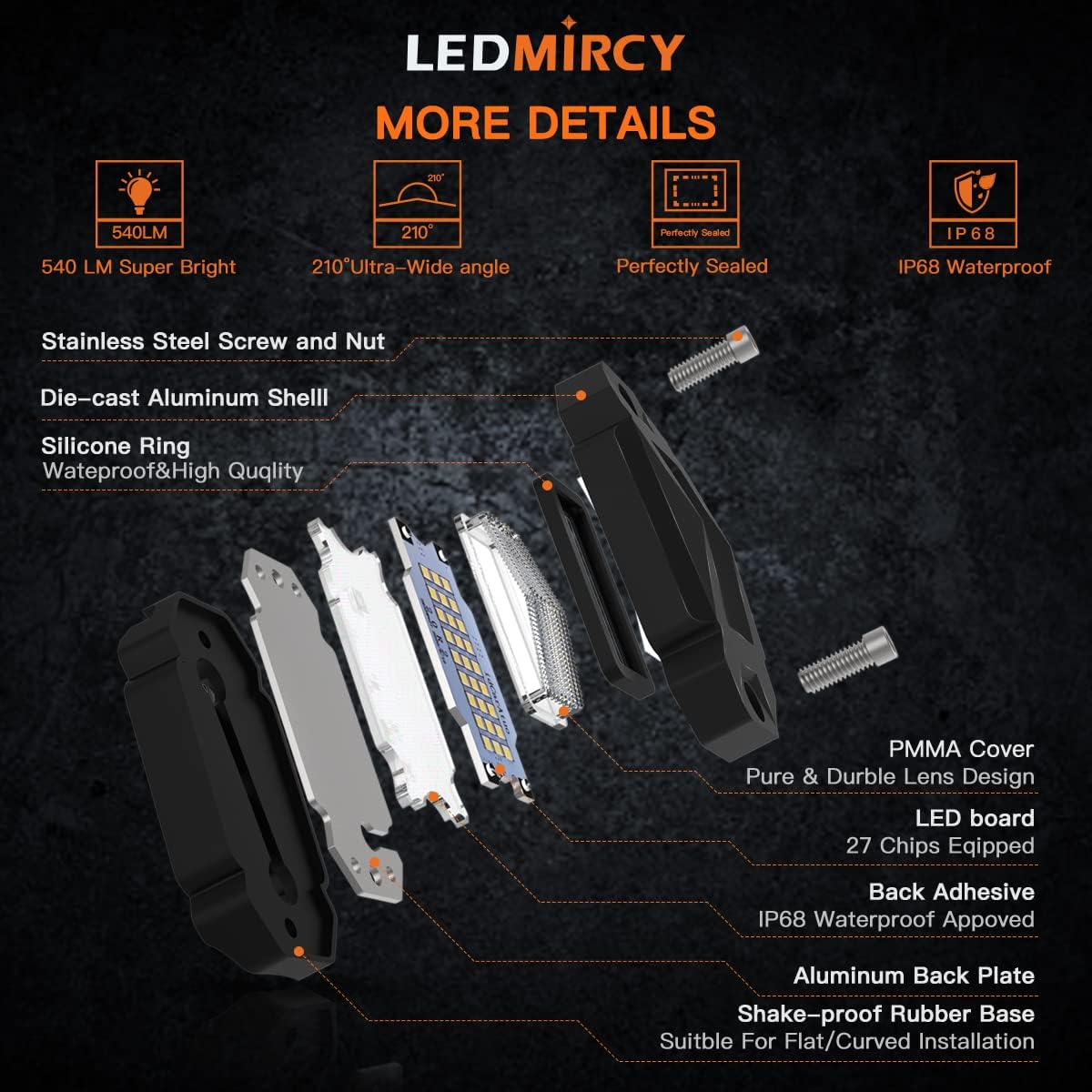LEDMIRCY R2 Pure White Rock Lights Kit with Roker Switch Wire Harness 12PCS LED Rock Lights White for Offroad Truck ATV UTV SUV Underglow Light Trail Rig Light Under Body High Power Waterproof