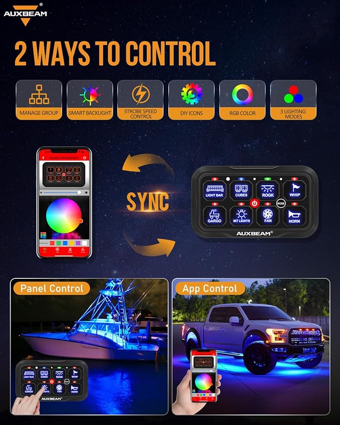 Auxbeam 8 Gang Switch Panel Bluetooth AR-800 RGB Switch Pod - Image 2