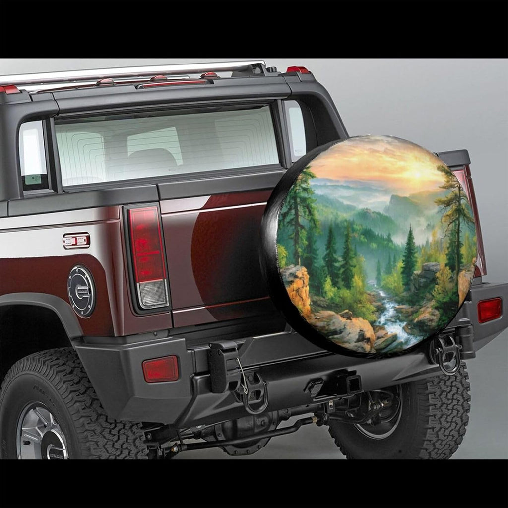 Watercolor Mountain Landscape Spare Tire Cover, Nature Style Waterproof Wheel Protector Covers Universal for Rv Suvs Trucks Camper Travel Trailers, 14 inch