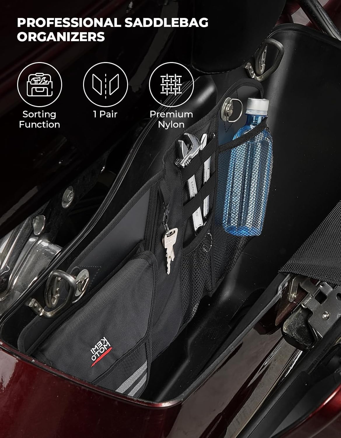 KEMIMOTO Motorcycle Saddlebag Organizers 2 Pack Compatible with Touring Models 2014-2024 2025 Street Glide Road King 2014-2023 Road Glide Black Saddle Bag Liners