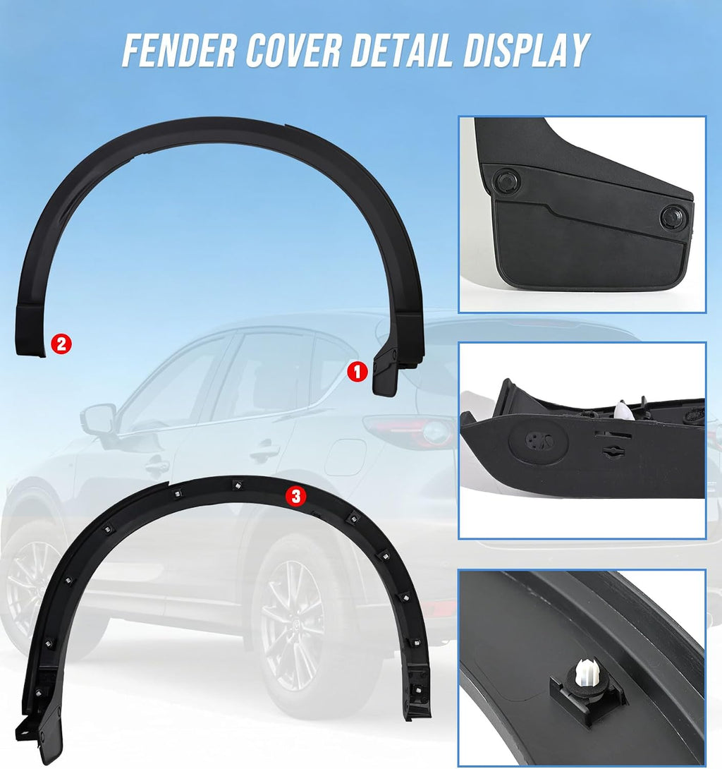 Passenger Side Rear Fender Trim for Mazda CX5 2017 2018 2019 2020 2021, Mazda CX5 Accessories, Textured Black Rear Right Side Wheel Arch Fender Flare Molding Trim For MA1790101 | KB7W51W60F8N