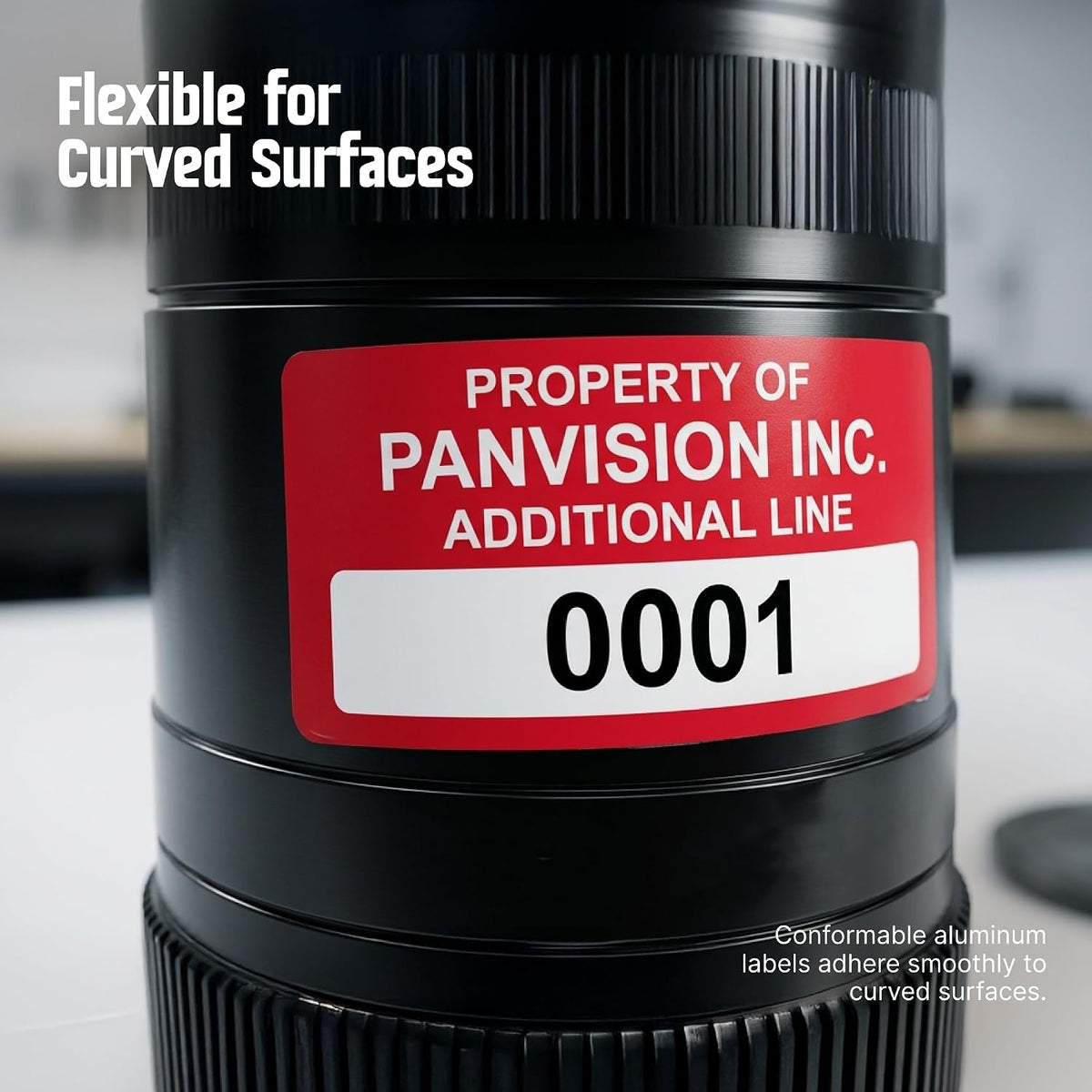 "custom asset labels with sequential numbering" | 0.75", close-up detail