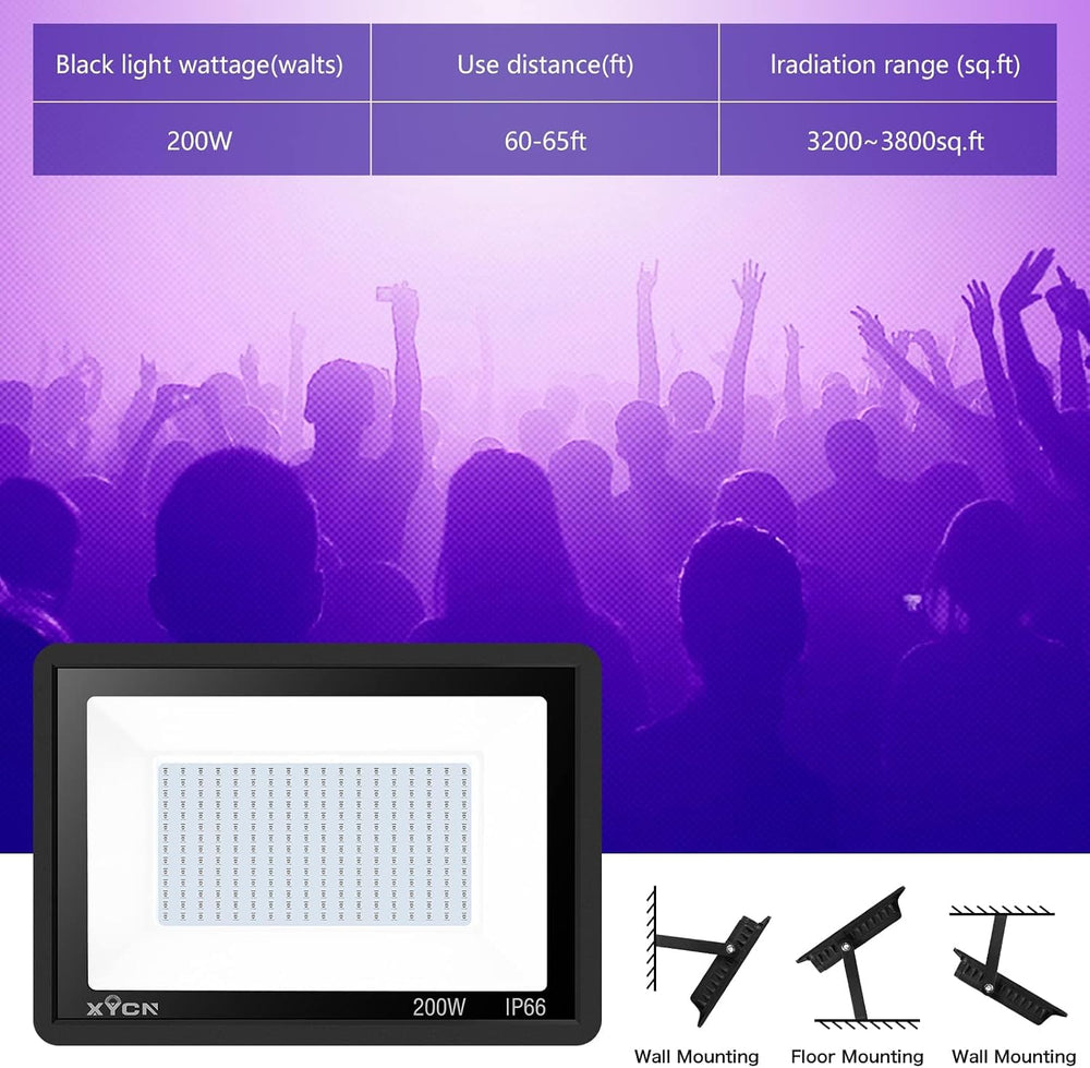 XYCN 4 Pack 200W LED Flood Black Lights,395nm to 405nm UV Outdoor Flood High ...