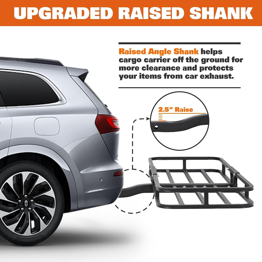 WEIZE Hitch Cargo Carrier Basket for SUV, Truck - 53x19 Inches, 500LB Capacity, with Waterproof Bag, Net Strap, Tightener, Powder Coated for Durability, Easy Installation, for Camping and Travel
