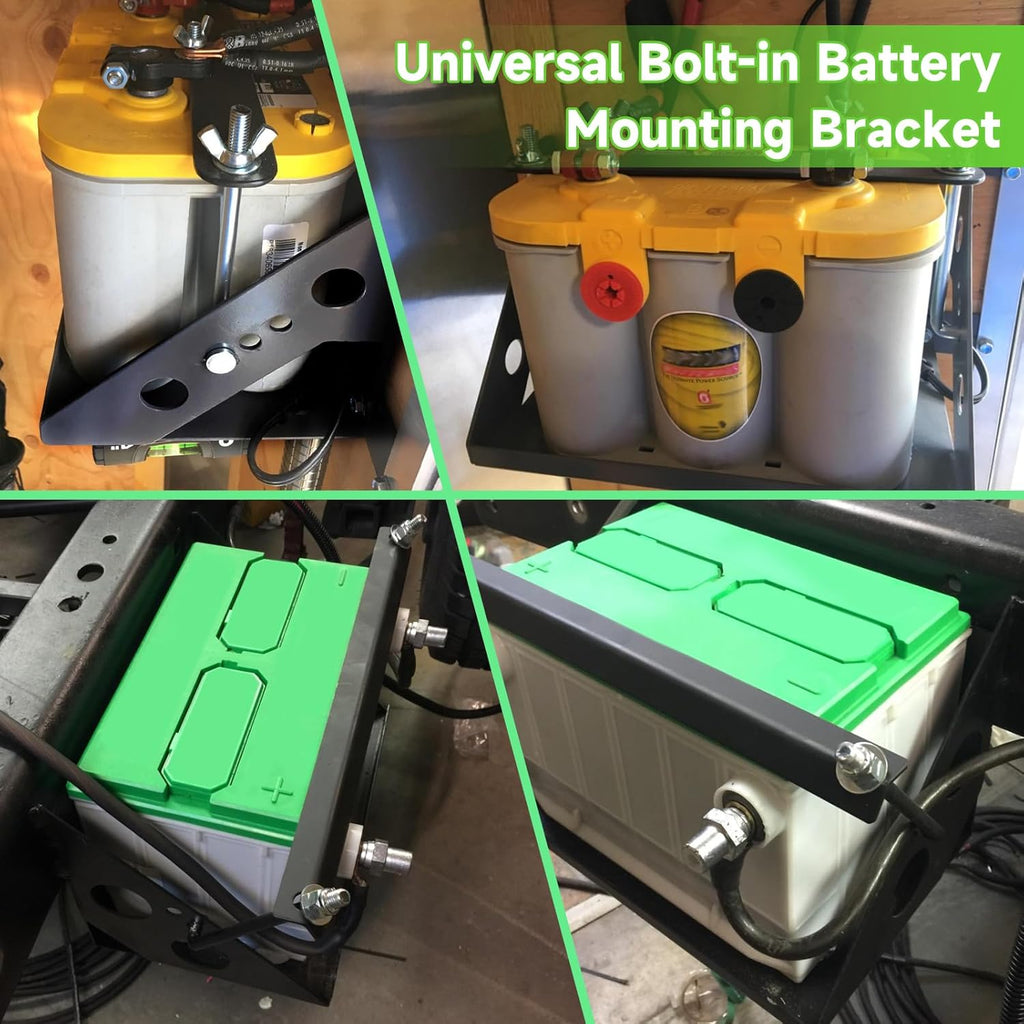 Universal Battery Mounting Tray, Battery Holder Bracket Compatible with RV Trailer Car Boat Truck, Heavy Duty Battery Box Mount Hold Down Bracket Relocation Kit for Group 24 Battery Box