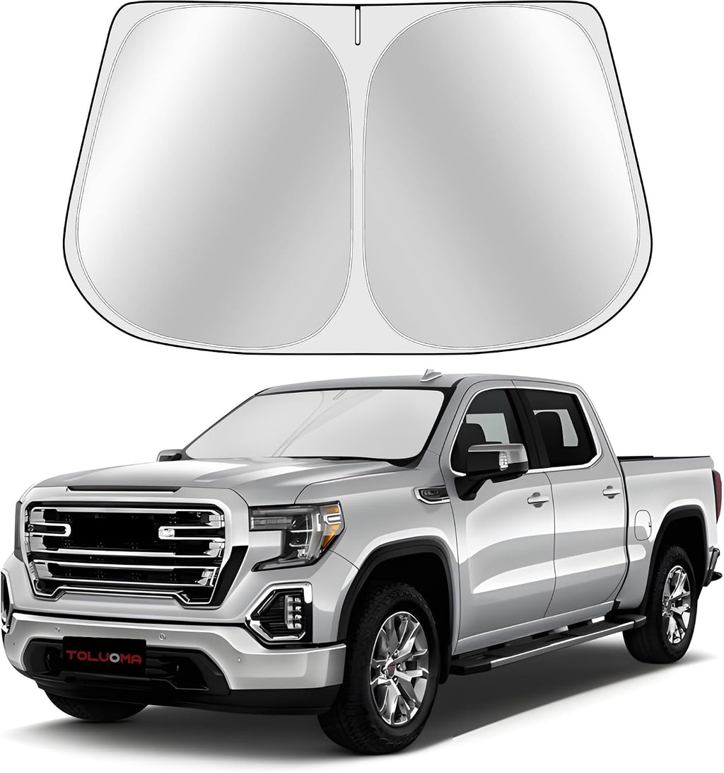 Custom Fit Windshield Sun Shade for GMC Sierra 1500 2500 3500 2019-2025 - Full Coverage, 210T Reflective Fabric, Blocks 99% UV Rays, Keeps Car Cool, Easy to Install and Store