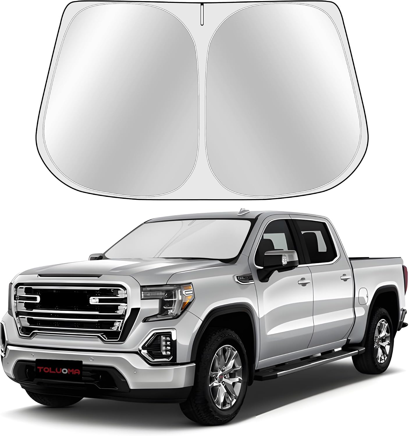 Custom Fit Windshield Sun Shade for GMC Sierra 1500 2500 3500 2019-2025 - Full Coverage, 210T Reflective Fabric, Blocks 99% UV Rays, Keeps Car Cool, Easy to Install and Store