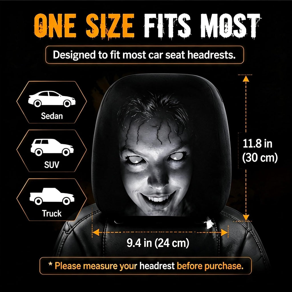 4 Pcs Ghost face Headrest Covers for Cars, Universal Spooky Halloween Auto Interior Decor, Funny Cartoon Creepy Car Head Rest Protector Case for Vehicle Truck SUV (Set A)