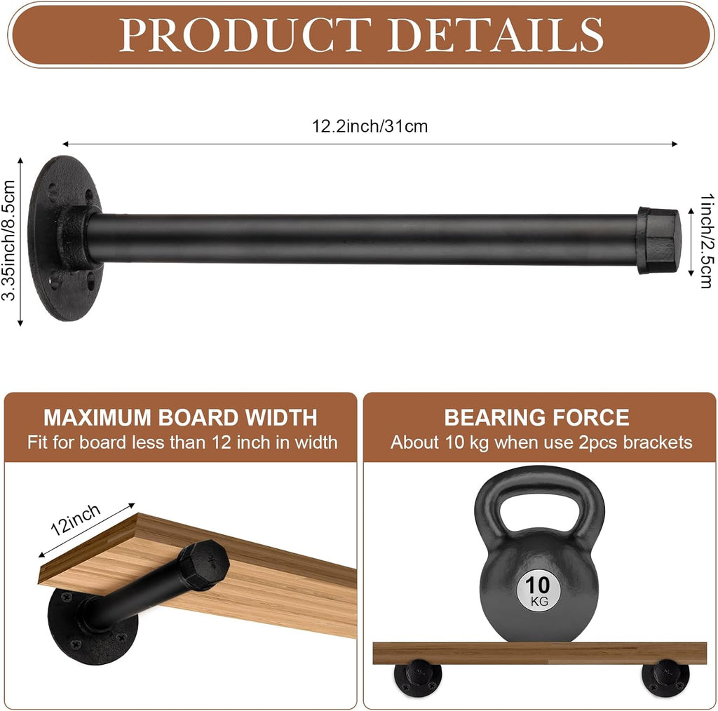 hoteam set of 12 industrial pipe shelf brackets shown in use