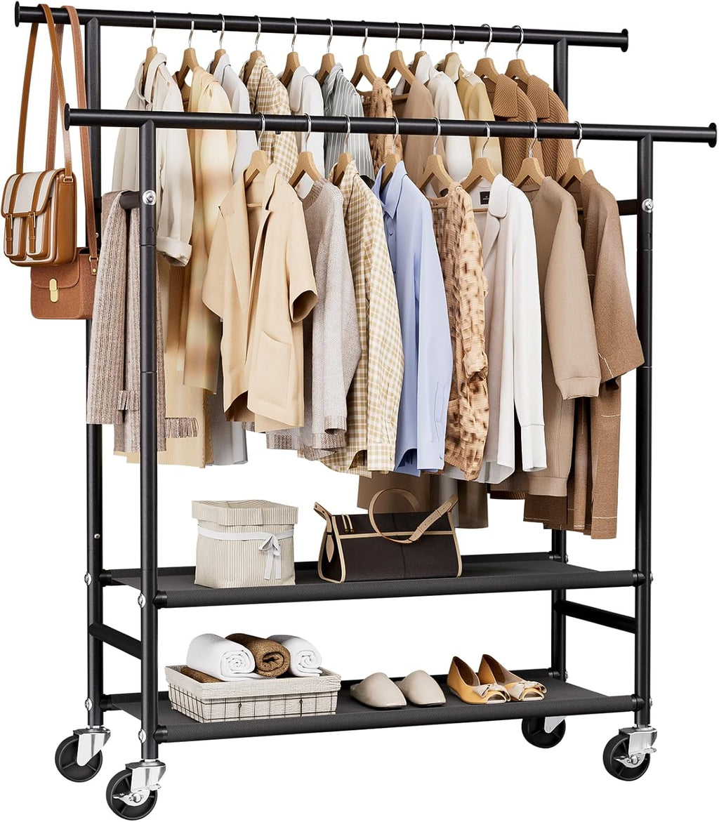 hyseyy clothes rack,double rods rolling clothing rack for, main product view