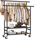 hyseyy clothes rack,double rods rolling clothing rack for, main product view