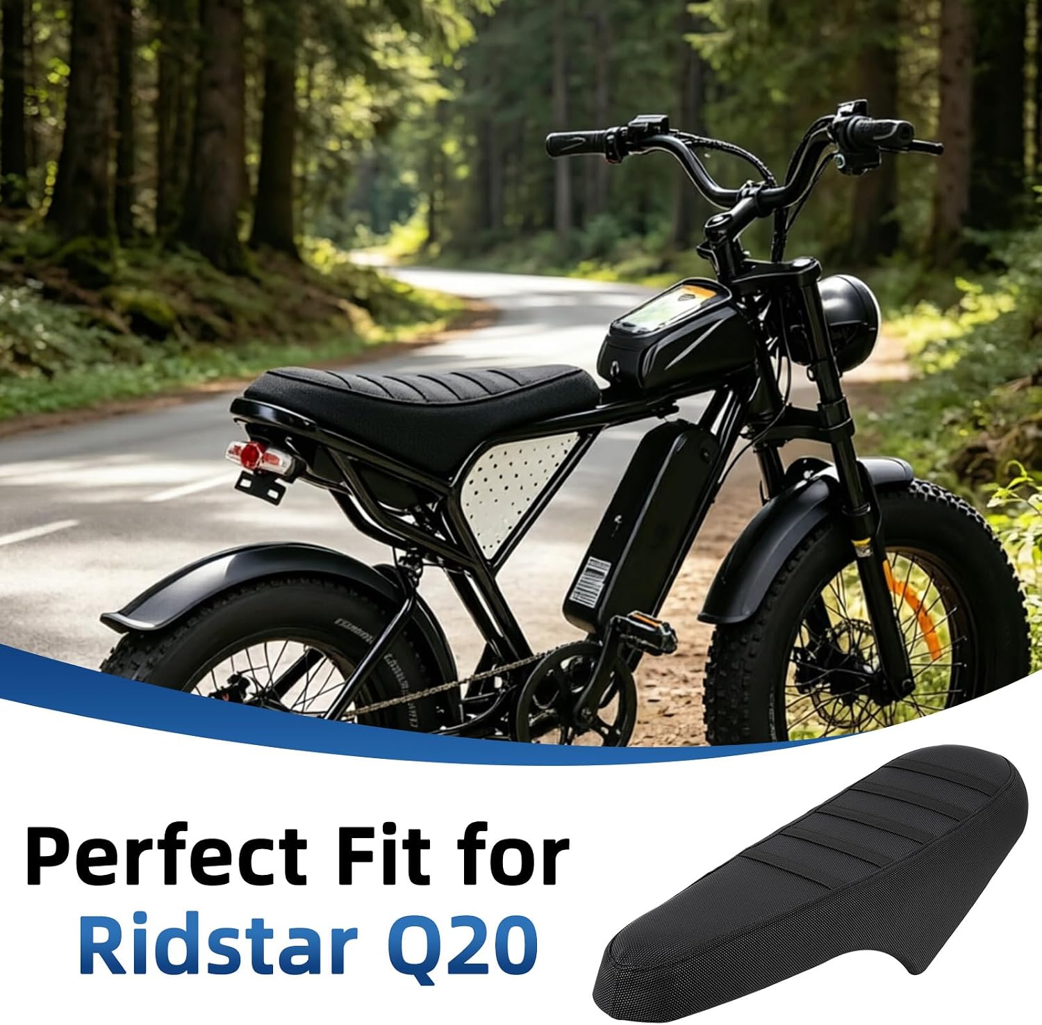 Non-Slip Seat Cover for Ridstar Q20/Q20 Pro Lite EBike E-Bike, Waterproof PVC Leather, Stretchy Fit, Easy Install, Electric Bike Soft Seat Cover Black