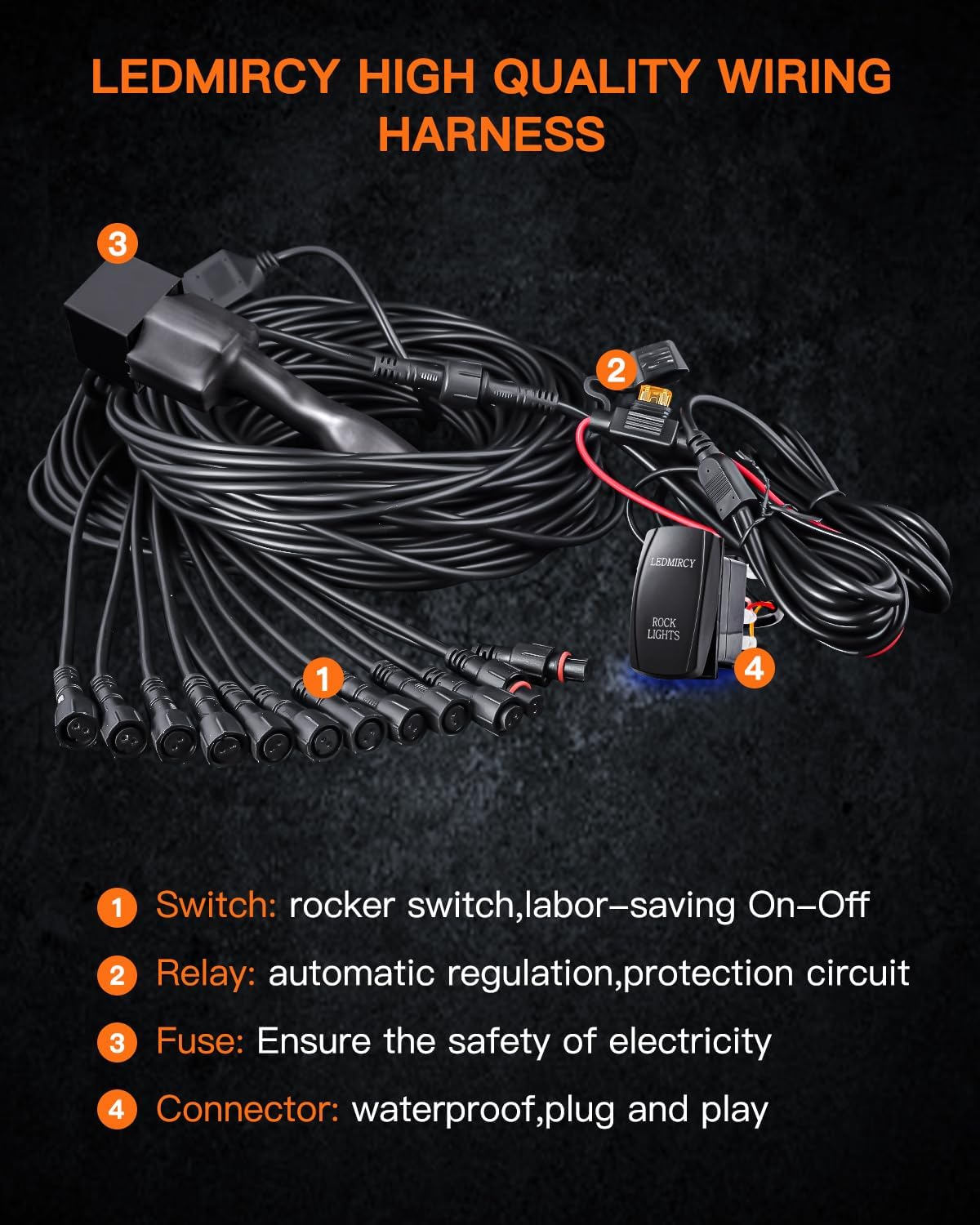LEDMIRCY R1 Pure White LED Rock Lights Kit with Rocker Switch Wire Harness 12PCS High Power Rock Lights White for Trucks Off Road ATV UTV SUV Underglow Trail Rig Light Under Body Waterproof Light