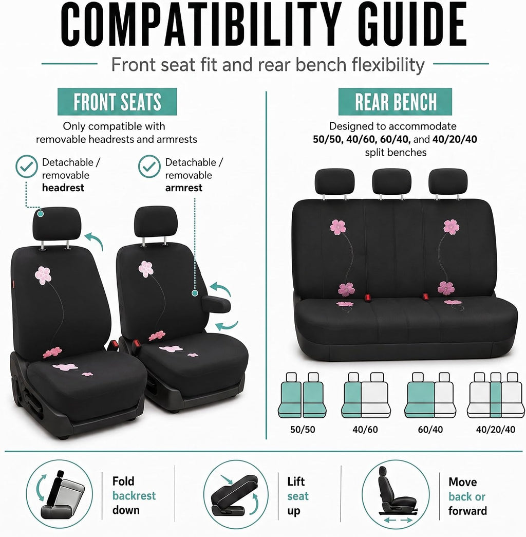 fh group full set cloth car seat covers shown in use