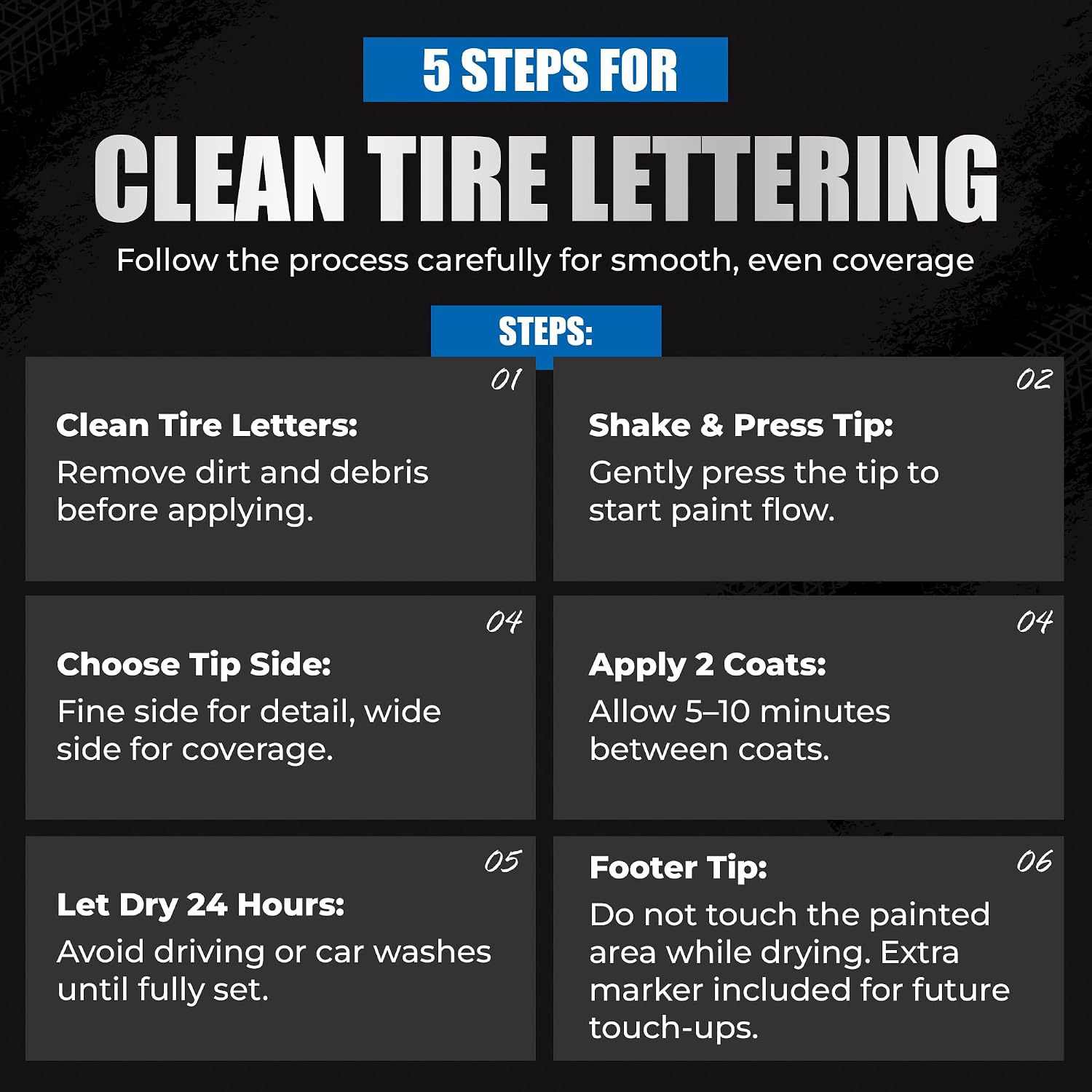 Pelto White Paint Tire Marker For Tire Lettering 4-Pack, Permanent Tire Pen | Permanent Tire Paint Pens with Weatherproof Ink Designed to Last on Car Tires and Many Other Materials