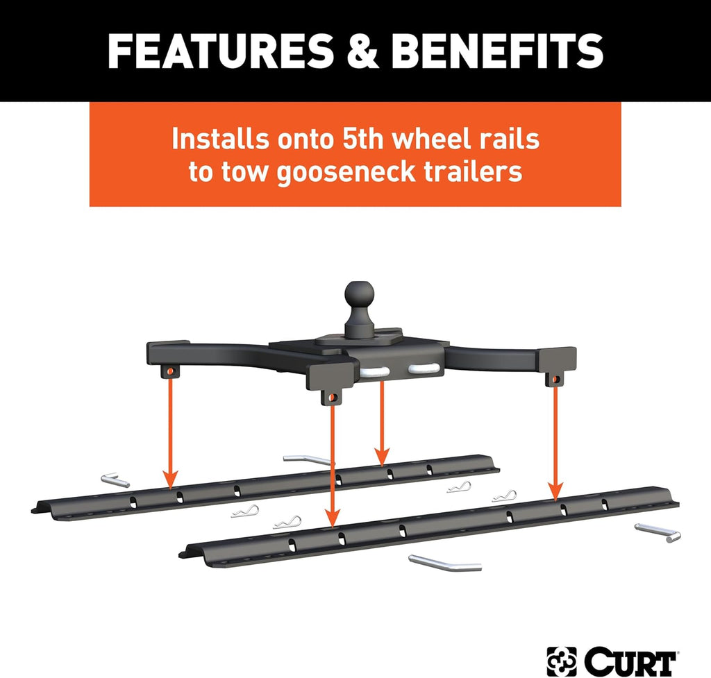 CURT 16085 Spyder 5th Wheel to Gooseneck Adapter Hitch, Fits Industry-Standard Rails, 25,000 lbs, 2-5/16-Inch Ball