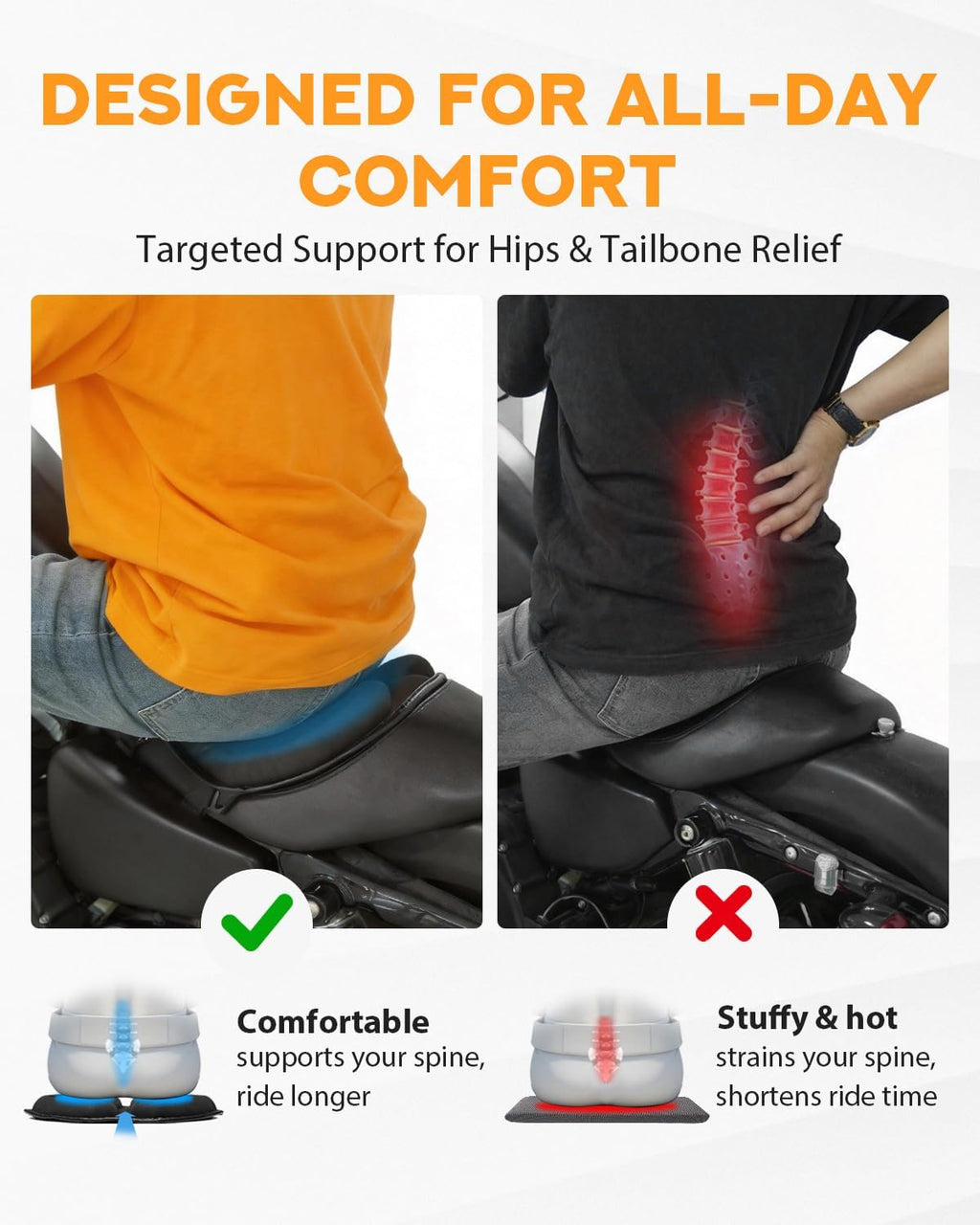PBYMT Upgraded Motorcycle Seat Cushion, Universal Motorcycle Gel Seat Pad, Large 3D-Honeycomb Structure Shake Rider Cushion TPE Shock Absorption and Breathable for Long Rides