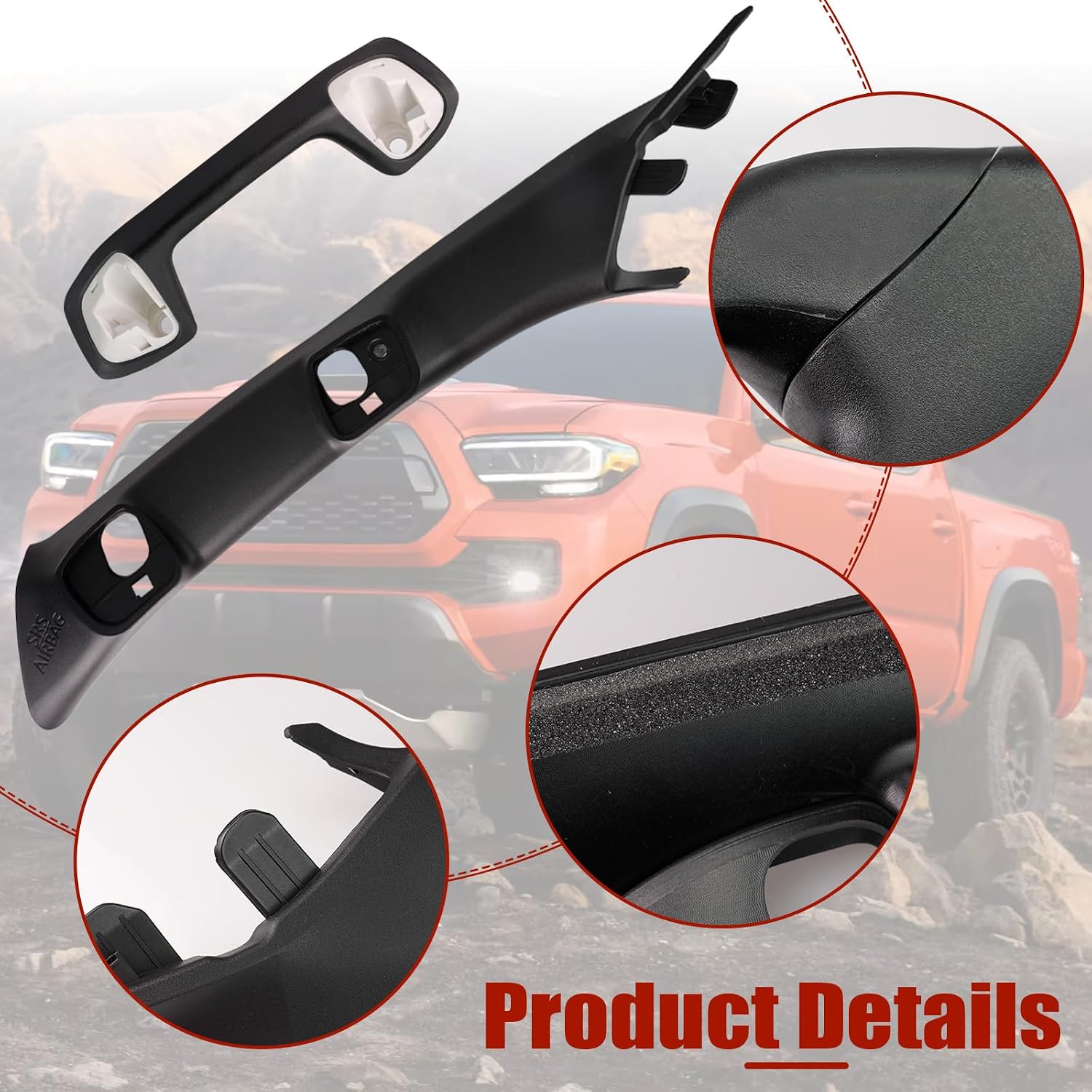 A-Pillar Grab Handle for Toyota Tacoma 3rd Gen 2016-2023 Black | Driver side A-pillar handle for Toyota Tacoma 2016–2023. OEM-style texture matches factory passenger side