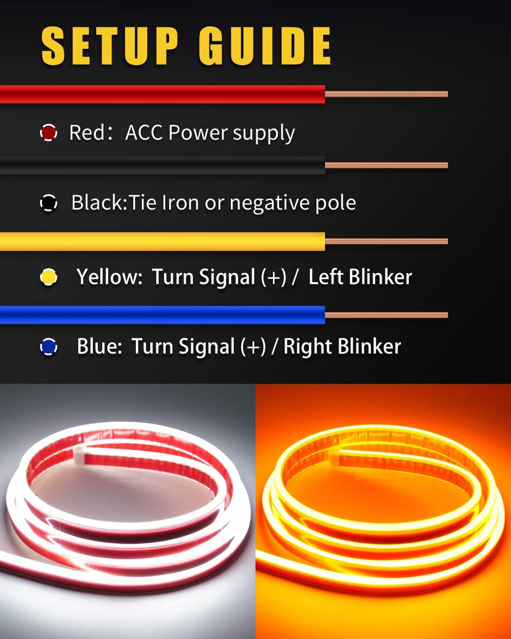 Dynamic Scan Start Up Hood Light Strip Sequential Flowing Turn Signal Lights Flexible DRL Daytime Running Light Car Led Light Strip Exterior,Dual Color Amber White Switchback 12V 70inch (1 Set)