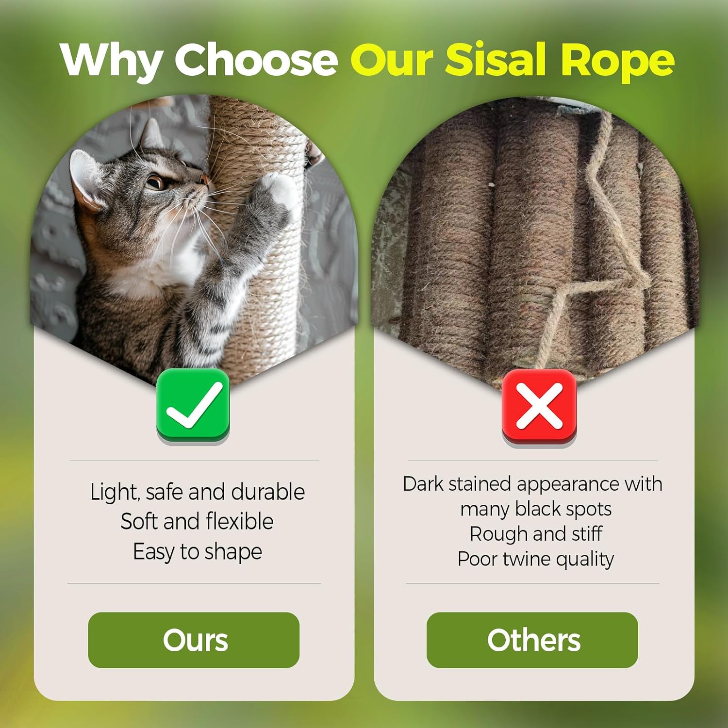 YALAVA Natural Sisal Rope for Cat Scratching Posts, 3/8 Inch 100FT Abrasion Resistance Rope, Multipurpose for Cat Tree Repair, DIY Projects, Furniture Wrapping, Indoor/Outdoor Use (Beige)