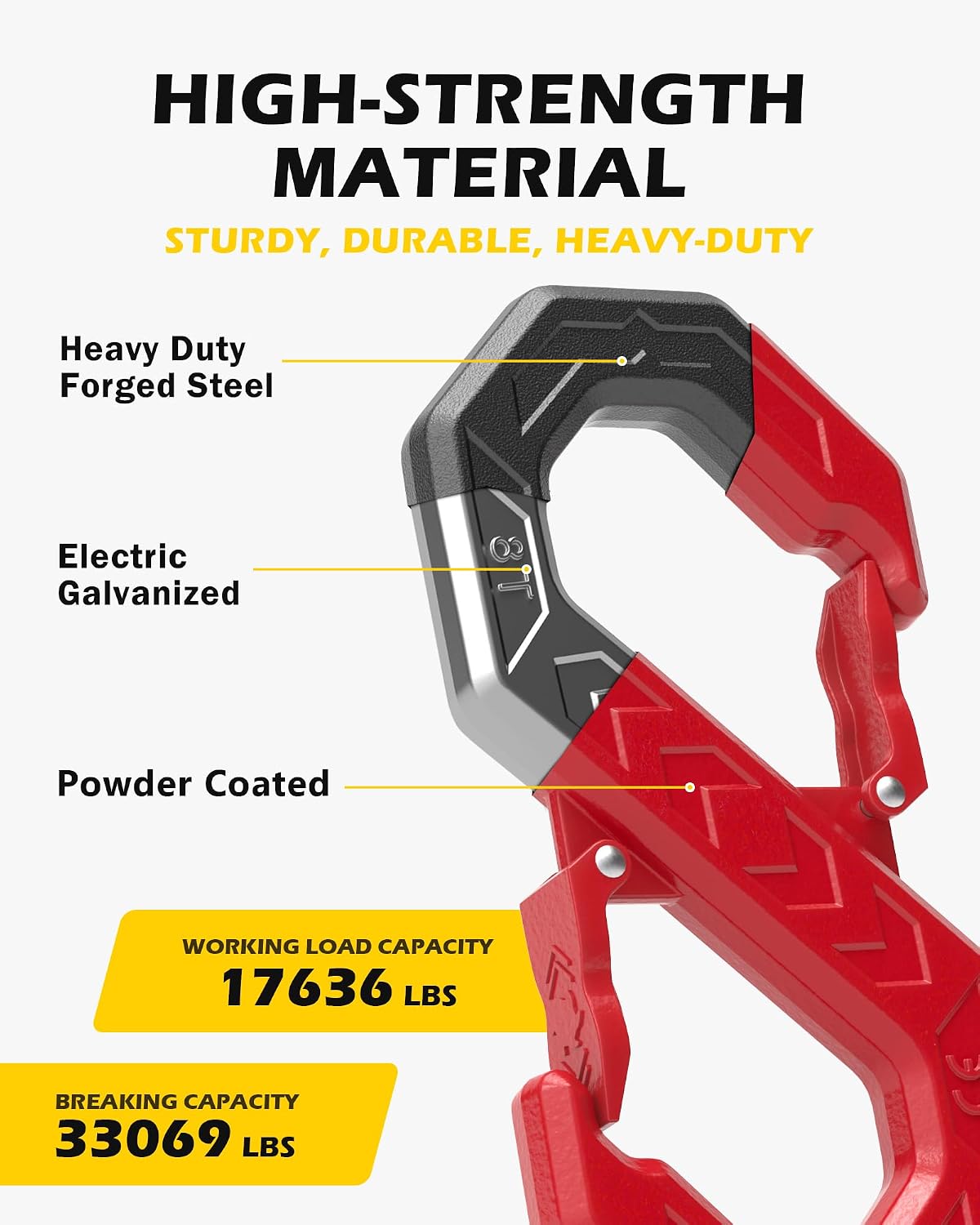 3/8" Tow Hook, S-Shaped Winch Hook, 33,000lbs Breaking Strength, G80 Heavy Duty Forged Steel, Fast Connect Easy Release Winch Shackle Towing Hook for Trucks, SUVs, ATVs, Trailers, Red