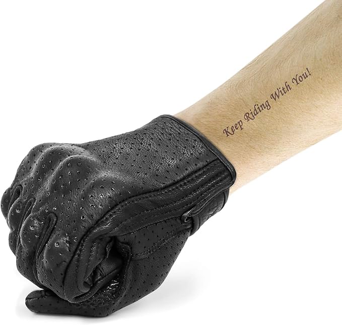 Updated Goatskin Leather Motorcycle Gloves Men Touchscreen Anti-Slip Motorbike - Image 4