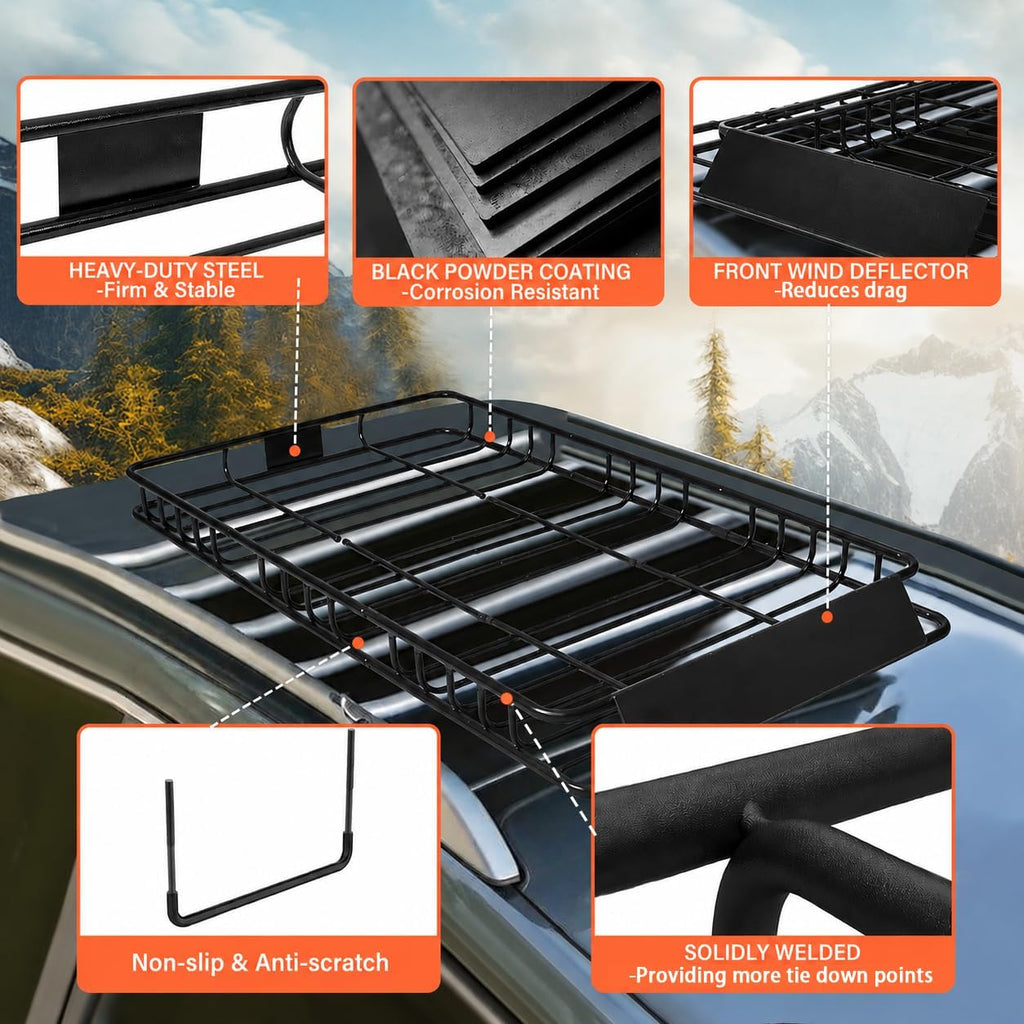Adjustable Roof Rack Basket 45"-64" x 36" x 5" with 20 Cu.Ft Waterproof Cargo Bag - Heavy Duty Steel Cargo Carrier for SUV Truck Van, 250 lbs Capacity, Complete Accessory Kit