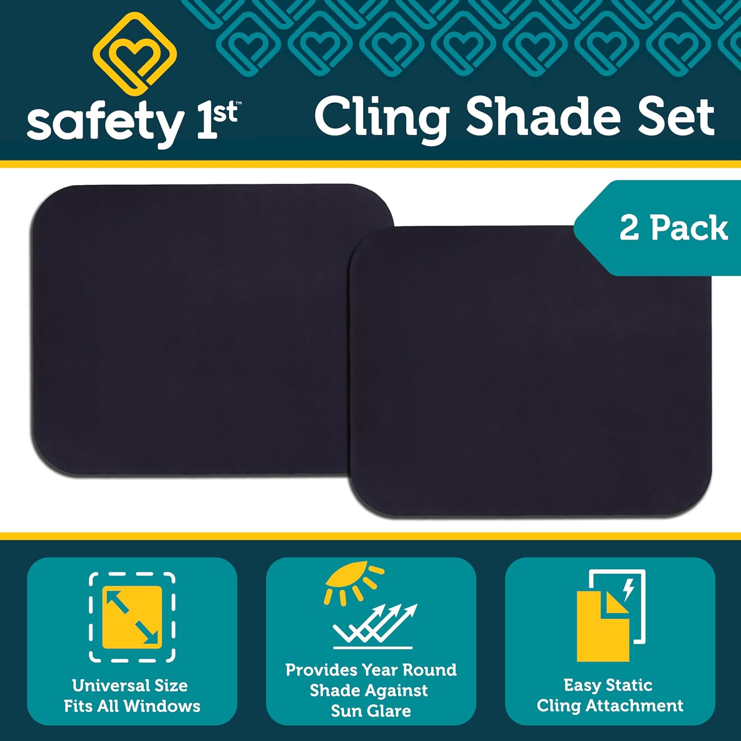 Safety 1st Cling Car Window Shades, 2 Pieces, Black Tint | Sun Blocker, UV Protection, Static Cling, Privacy Shade, For Baby