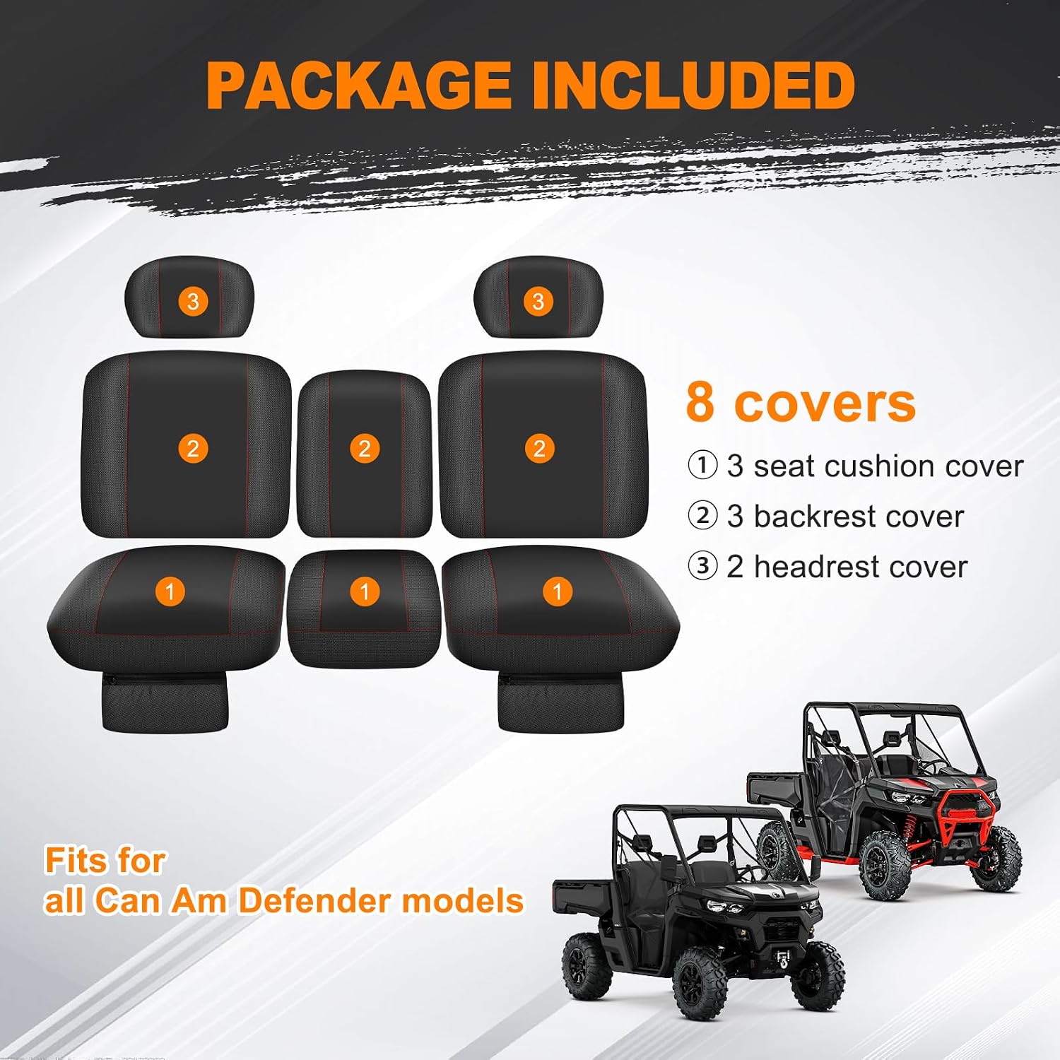 BORDAN UTV Seat Cover for 2016-2025 Can Am Defender DPS MAX 6X6 PRO Split Bench Dustproof Seats Cover, Heavy Duty 1680D Waterproof Full Protection Outdoor Seat Cover Set(8 PCS)