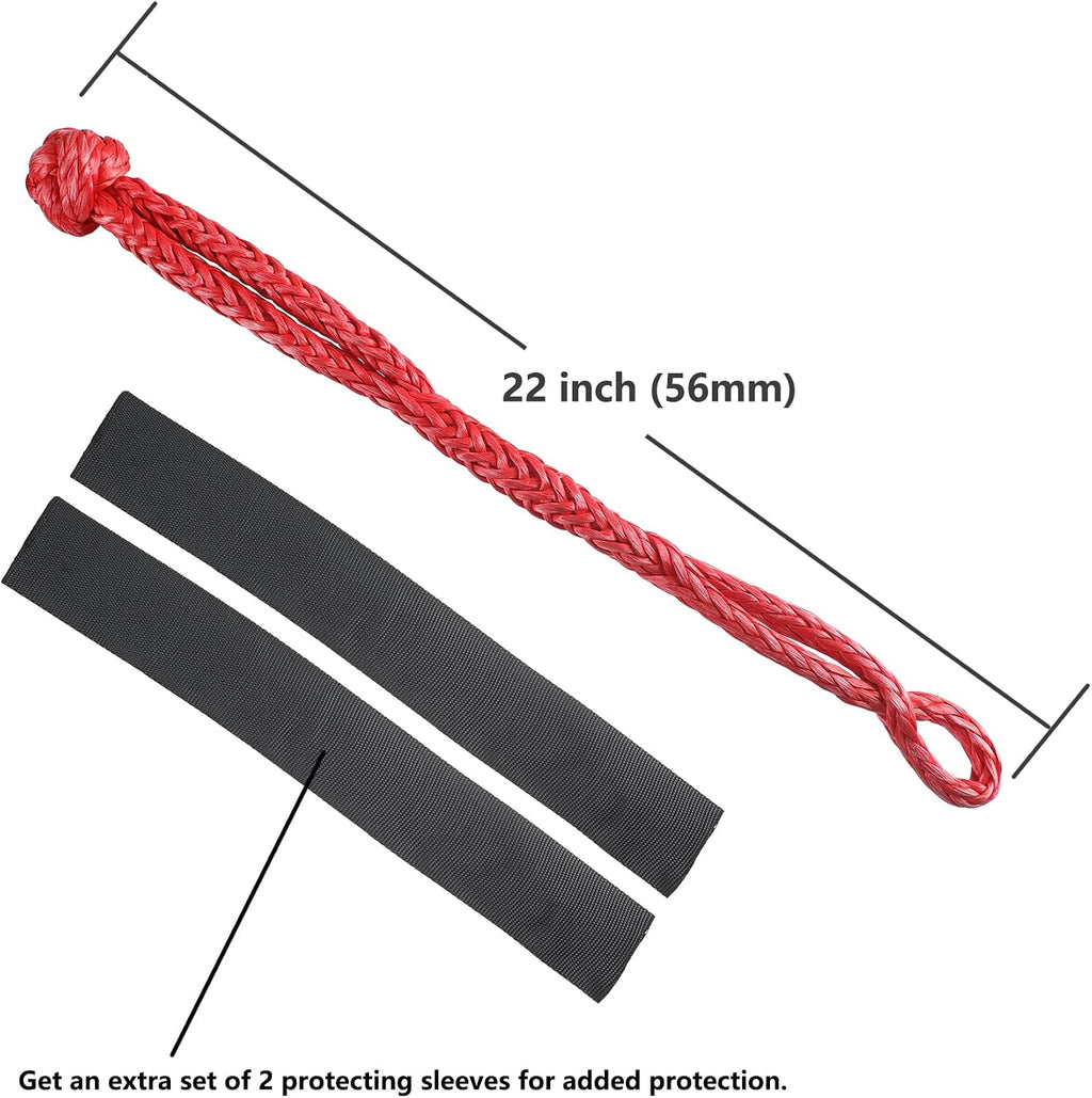 Ucreative Red Recovery Ring and 2PCS Red Soft Shackle (1/2 Inch x 22 Inch) kit for Synthetic Winch Rope for ATV UTV SUV Truck Off-Road Vehicle Recovery