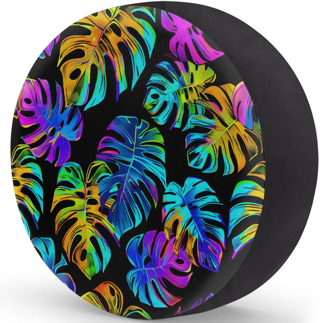 Spare Tire Cover Colorful Palm Leaves Wheel Covers Protectors Waterproof Dust-Proof Universal Fit Trailer, RV, SUV and Many Vehicle 17 Inch,A-827
