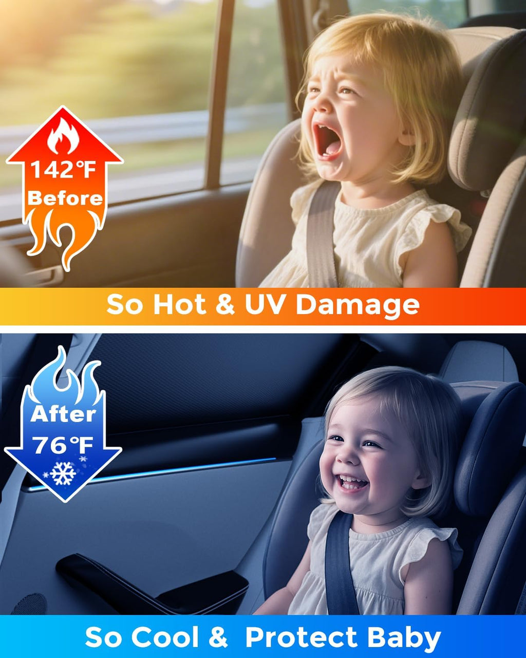 Car Window Shades for Baby (100% UV & Sun Block) Car Side Windows Covers Sun Shades for Baby in Car,Easy-Install Nano Ice-Crystal Coating-Universal Fit (Medium),2 Packs