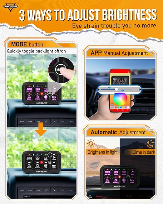 Auxbeam 8 Gang Switch Panel AC-800 Bluetooth RGB Switch Pod - Image 4