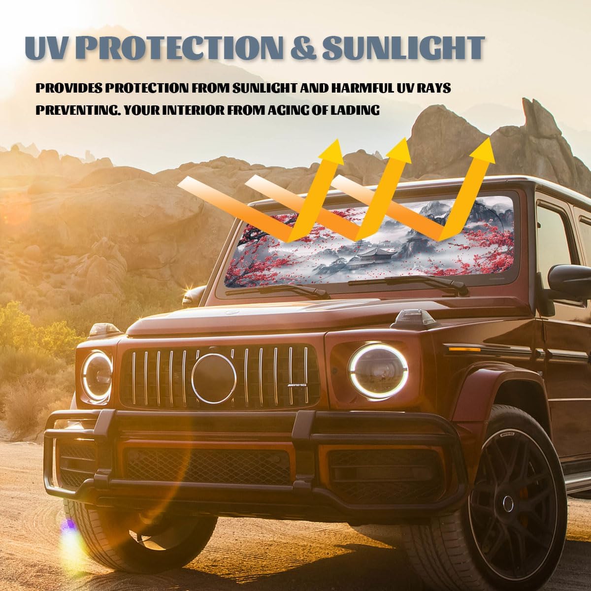 Cherry Blossom Car Windshield Sunshades Japanese Mount Fuji Heatshield Front Window Car Sun Shade Windshield Blocks UV Rays Sun Visor Protector for Car Sedan Truck SUV Accessories 59" L x 31.5" W