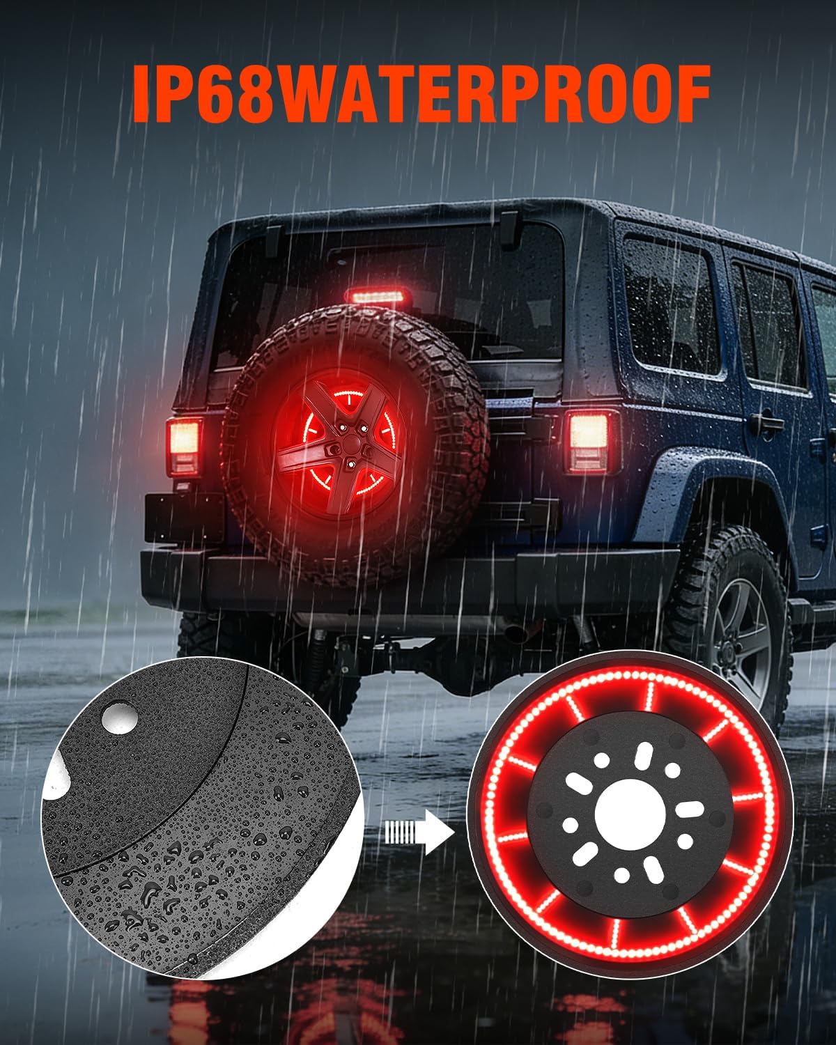 SUPAREE Spare Tire Brake Light Fit For Jeep Wrangler 2007-2018 JK JKU,232PCS LED Super Bright 3rd Third Stop Rear Wheel Lights Plug and Play,Red Smoke Black Design