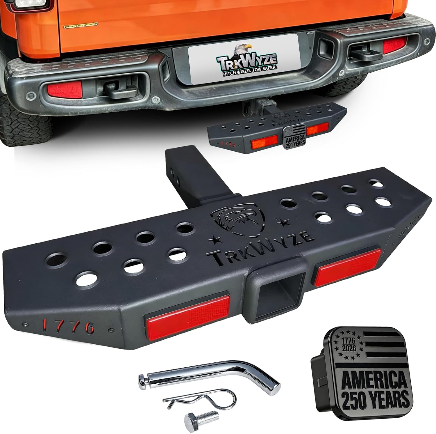 1776-2026 Edition 3-in-1 Hitch Step, Anti-Slip, X-Large Stepping Surface for Secure Footing, 7500 lb Tow Capacity, Rust-Resistant Dual-Layer Finish, 600 lb Weight Bearing, Bonus Hitch Cover Included