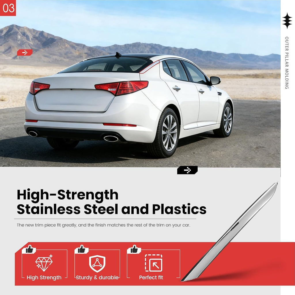 Rear Right Pillar Molding Compatible with 2011-2016 Kia Optima Replace for 878602T000 Driver Body Pillar Posts Trim Cover Plastic+Stainless Steel