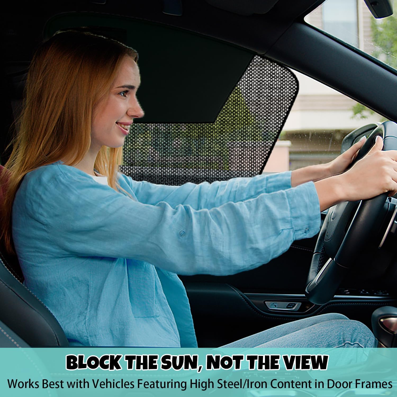 Car Window Shades 2 Pack, Upgraded 11-Magnet Car Sun Shade Side Window, Blackout & Mesh Panels for Front Side Windows, Blocks UV Rays & Heat for Driver and Passenger, Easy Install