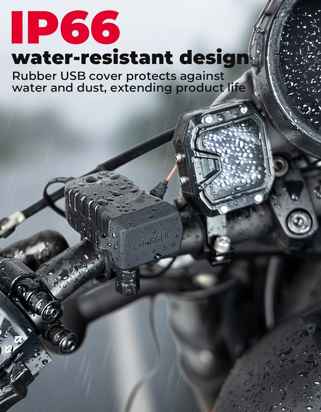 KEMIMOTO Motorcycle USB Charger with USB-C and USB-A Ports, 61-Inch Extra-Long IP66 Waterproof Cable, 30W 3.0 Fast Charging for Phone GPS, On/Off Switch, SAE 5A Fuse, Fits 7/8" Handlebars on ATV, UTV