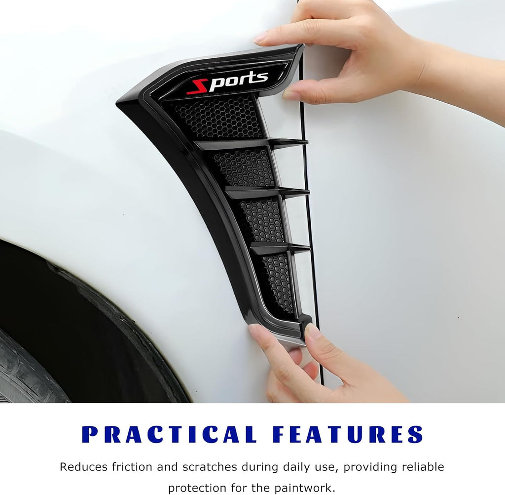 2 PCS Car Side Vent Trim, Waterproof Air Flow Intake Hole Grille Front Fender Vent Cover, Sporty Side Marker Air Wing Spoiler Exterior Decoration for Cars Trucks SUVs (Black)