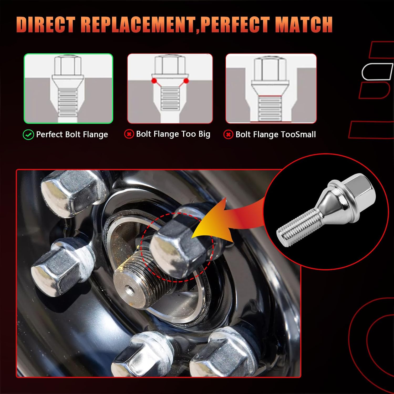 Wheel Lug Bolt M12x1.25 Wheel Studs Compatible with Jeep Dodge Chrysler Ram Cherokee Vehicle 200 2015-2017 Renegade 2014-2022 Dart 2013-2016 Compass 2018-2022 Replace# 6509933AA, 611-005 (20pcs)